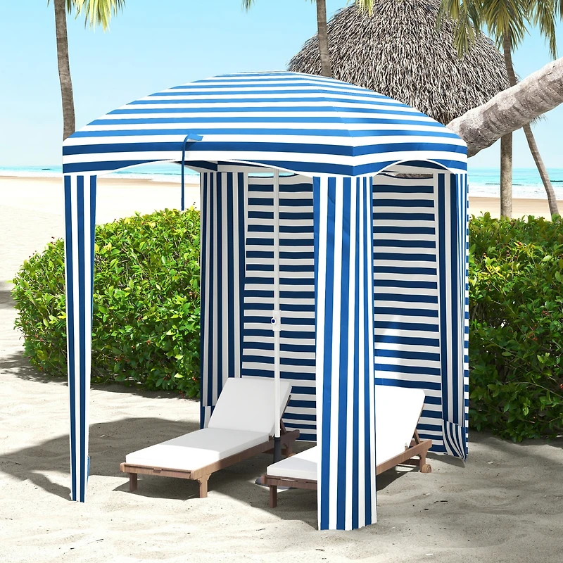 Outsunny Beach Cabana Umbrella with Bag, Windows, Stripe