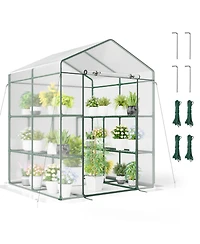 Slickblue Walk-in Greenhouse with 4 Tiers 8 Shelves Pvc Cover Roll-up Zippered Door