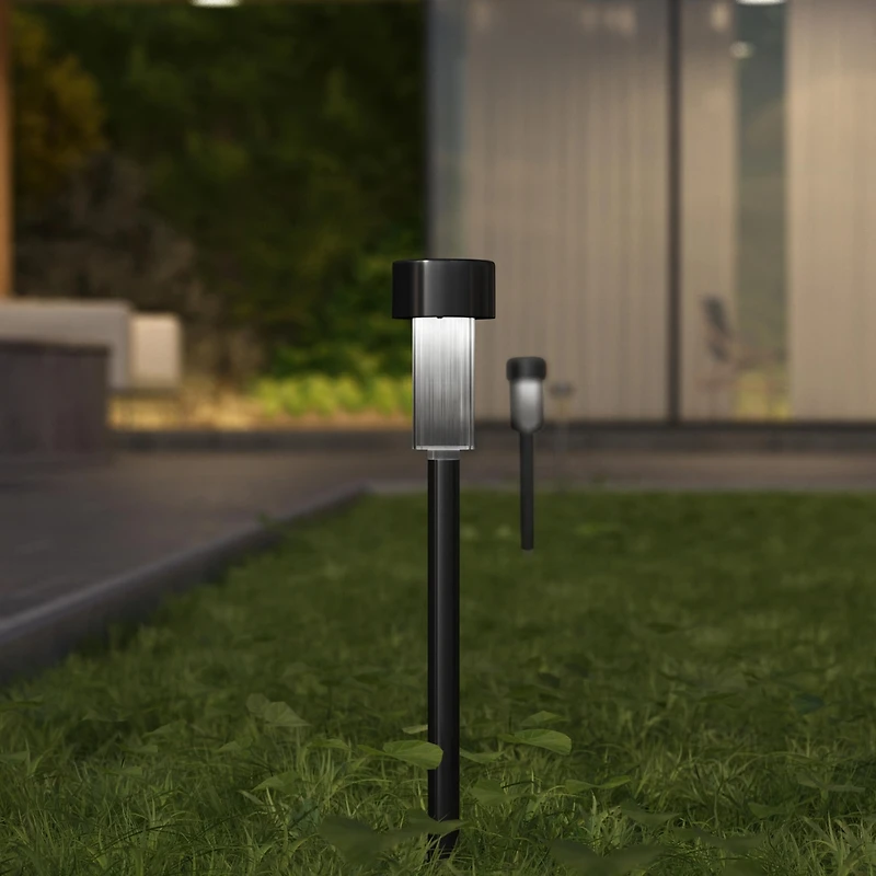 Set Of 12 Stainless Steel Led Solar Landscape Lights, Weather Resistant Outdoor Powered Lights For Pathway, Garden, & Yard