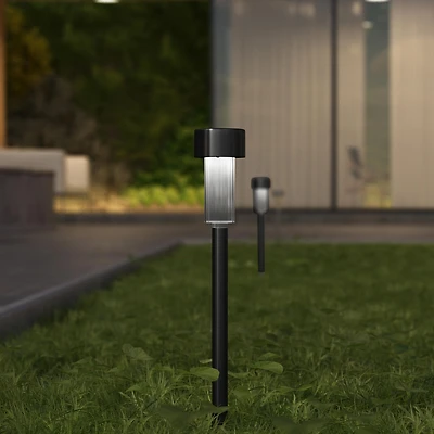 Set Of 12 Stainless Steel Led Solar Landscape Lights, Weather Resistant Outdoor Powered Lights For Pathway, Garden, & Yard