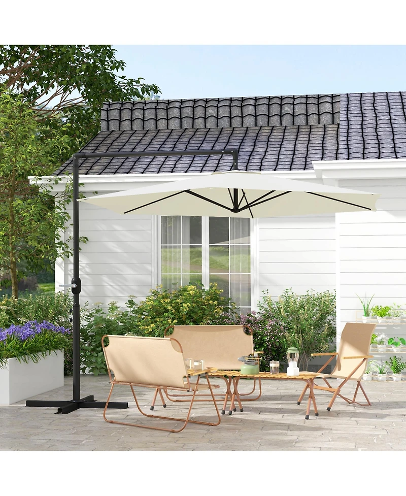 Outsunny 9.5FT Cantilever Patio Umbrella w/ Crank Cross Base Hanging Offset Umbrella, Beige