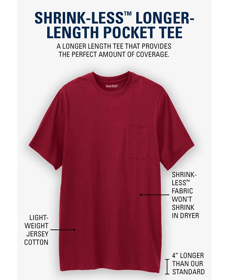 KingSize Big & Tall Shrink-Less Lightweight Longer-Length Crewneck Pocket T-Shirt