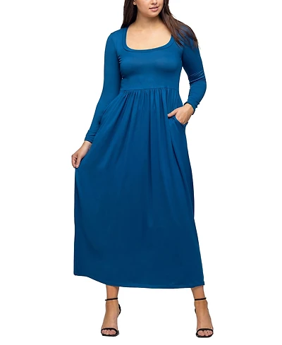 24seven Comfort Apparel Women's Long Sleeve Empire Waist Pocket Maxi Dress