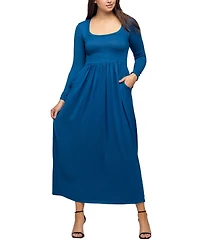 24seven Comfort Apparel Women's Long Sleeve Empire Waist Pocket Maxi Dress