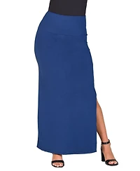 24seven Comfort Apparel Women's Versatile Side Slit Elastic Waist Maxi Skirt