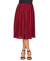 24seven Comfort Apparel Women's Elegant Pleated Elastic Waist Party Midi Skirt