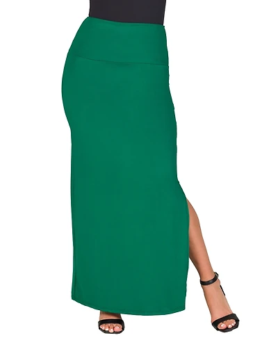 24seven Comfort Apparel Women's Versatile Side Slit Elastic Waist Maxi Skirt