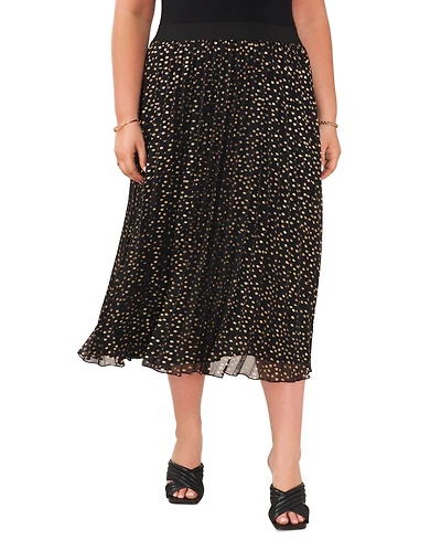 Vince Cameo Plus Foil-Dot Pleated Midi Skirt