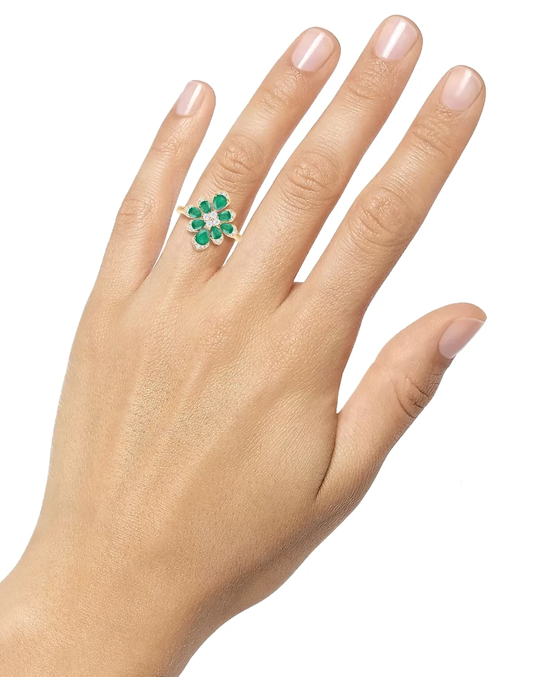 Emerald (1-3/4 ct. t.w.) & Diamond (1/4 Pear Flower Ring 14k Gold (Also Ruby Sapphire)