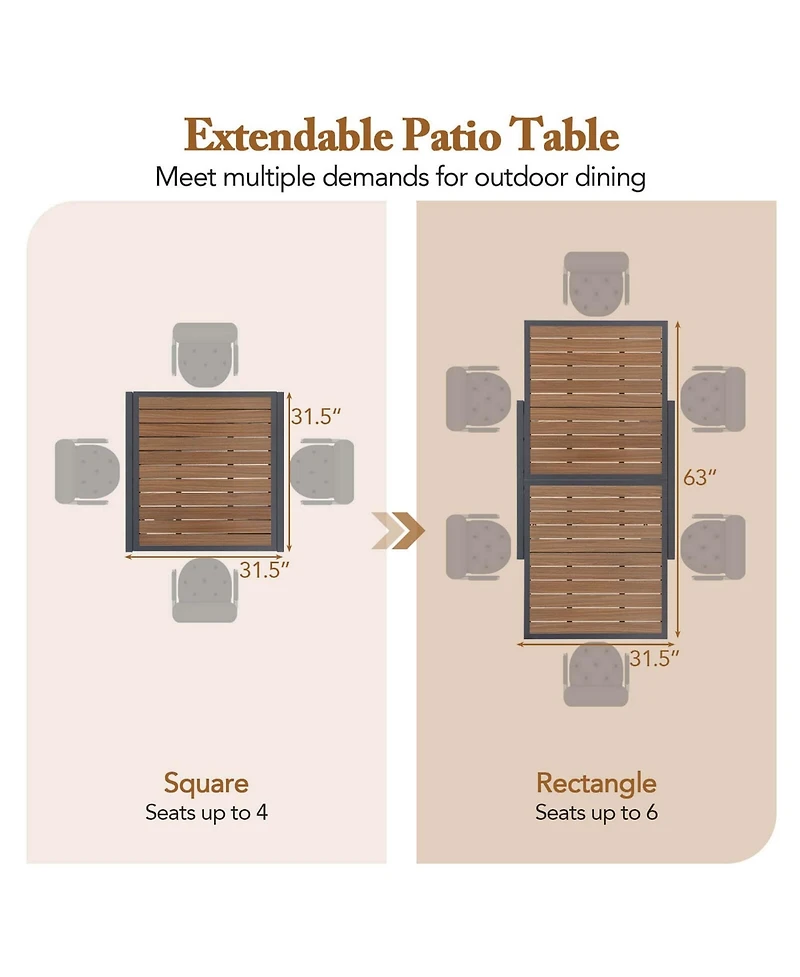31.5"-63" Extendable Patio Table L-shaped Brace Included for Fixation Outdoor