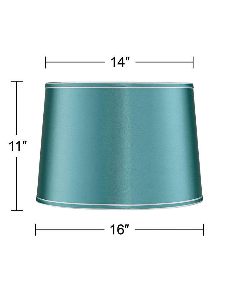 Springcrest Soft Teal Medium Drum Lamp Shade 14" Top x 16" Bottom x 11" High x 11" Slant (Spider) Replacement with Harp