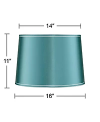 Springcrest Soft Teal Medium Drum Lamp Shade 14" Top x 16" Bottom x 11" High x 11" Slant (Spider) Replacement with Harp