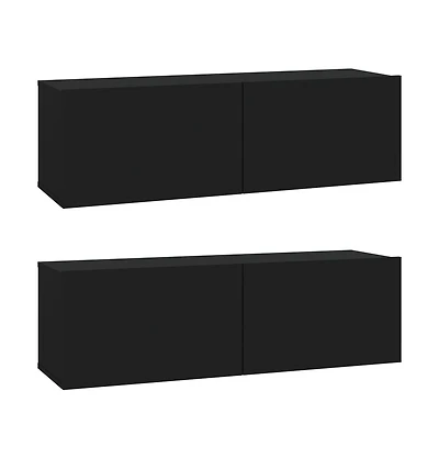 vidaXL Wall Tv Stands 2 pcs Black 39.4"x11.8"x11.8" Engineered Wood