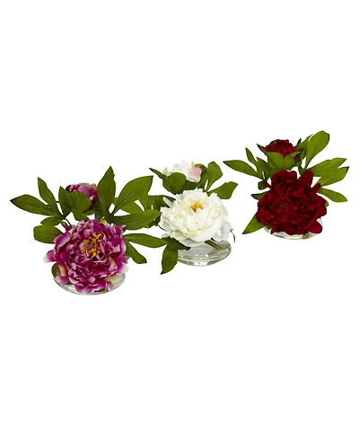 Slickblue Peony with Glass Vase – Set of 3 Elegant Floral Arrangements for Stylish Home Decor