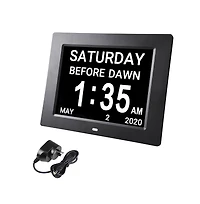 8" Large Digital Lcd Day Clock 6-Alarm Dimmable Calendar Dementia Home Wall Table Black