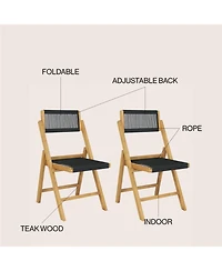 Jonathan Y Olivier Coastal Modern Wood Roped Folding Chair with Adjustable Back, Black/Natural (Set of 2)