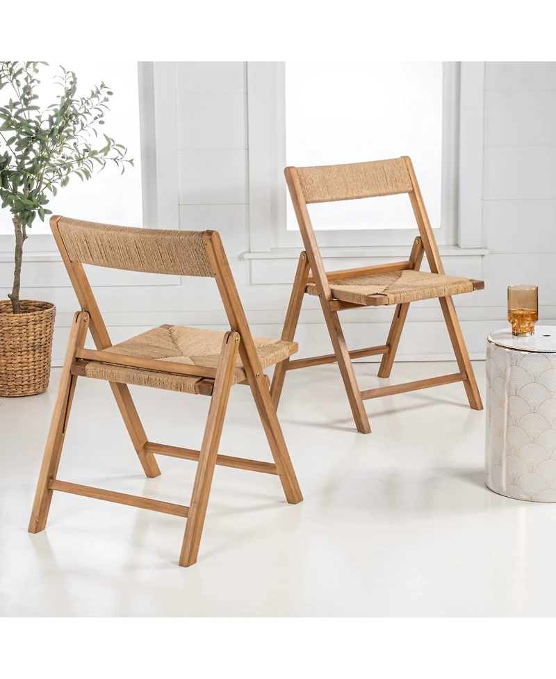 Jonathan Y Kiawah Coastal Modern Wood Woven Seagrass Folding Chair, Natural (Set of 2)