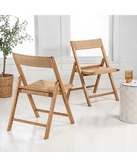 Jonathan Y Kiawah Coastal Modern Wood Woven Seagrass Folding Chair, Natural (Set of 2)
