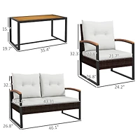 Outsunny 4pc Patio Furniture Set with Loveseat Sofa, Chair, Table,