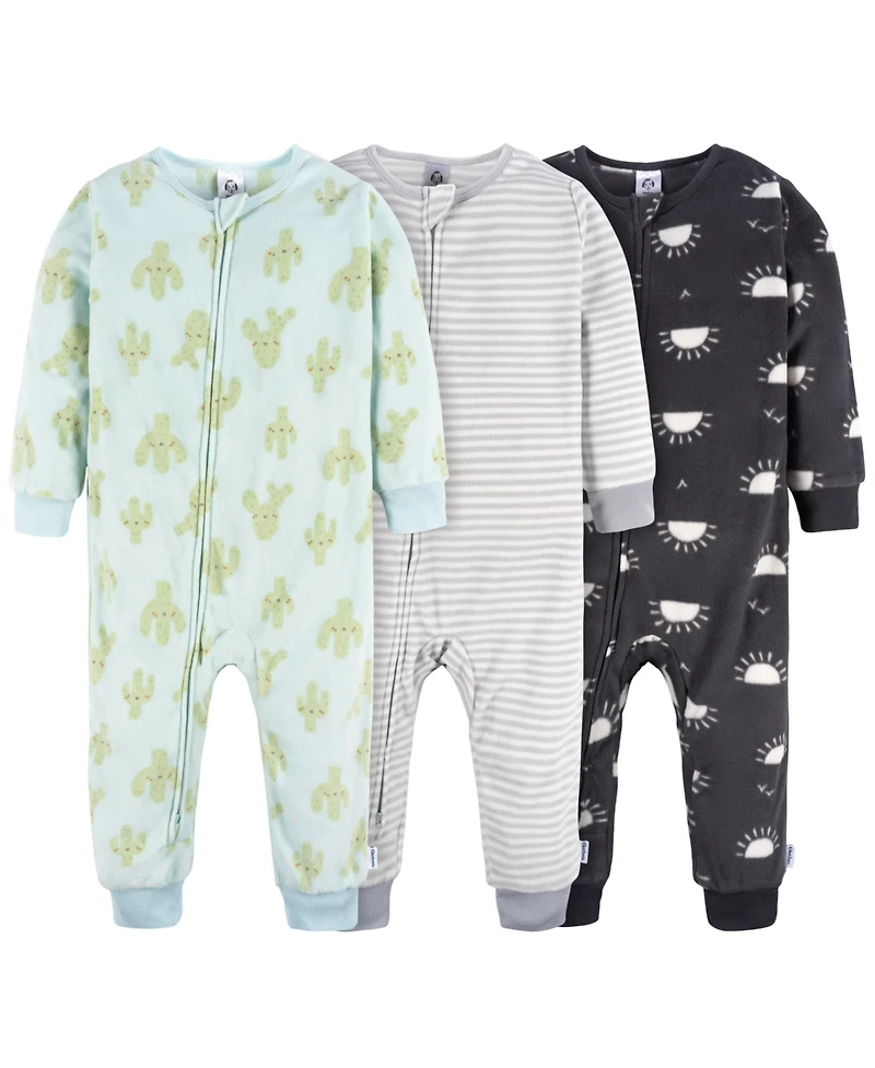 Gerber Baby Girls Baby Baby Footless Fleece Pajamas, 3-Pack