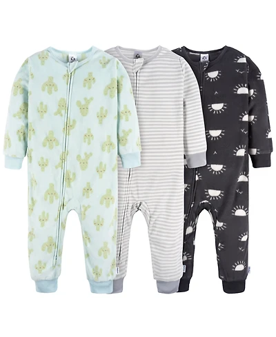 Gerber Baby Girls Footless Fleece Pajamas, 3-Pack