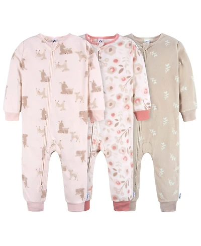 Gerber Baby Girls Baby Baby Footless Fleece Pajamas, 3-Pack