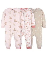 Gerber Baby Girls Baby Baby Footless Fleece Pajamas, 3-Pack
