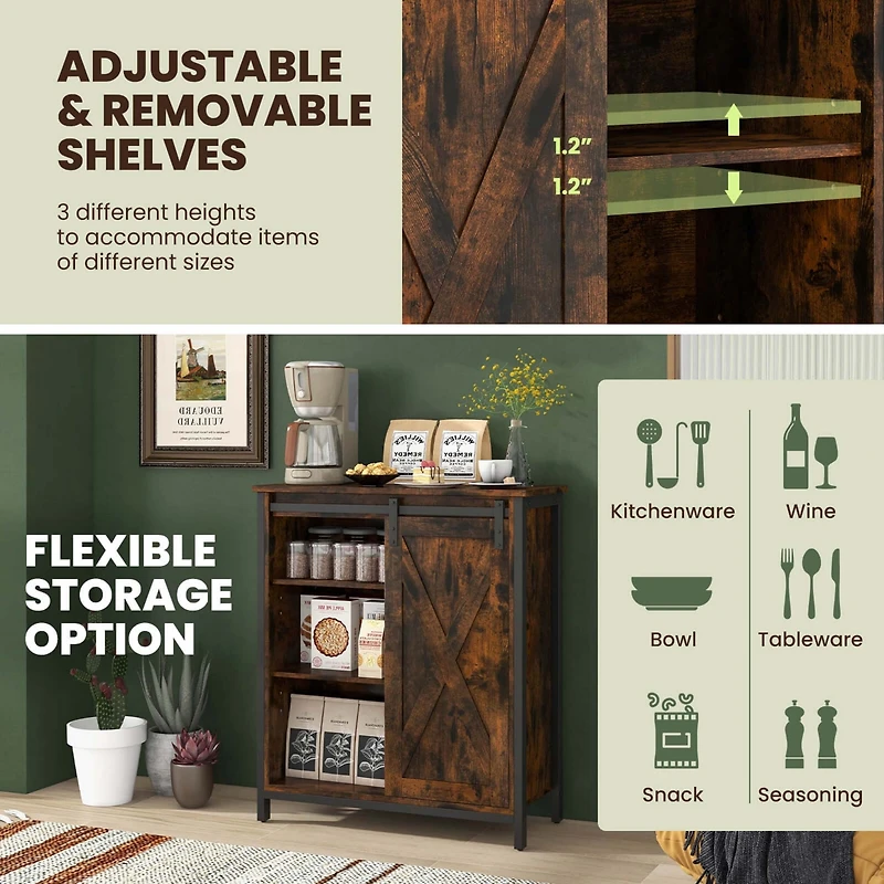 Costway 32" Farmhouse Accent Storage Cabinet with Sliding Barn Door & Adjustable Shelves
