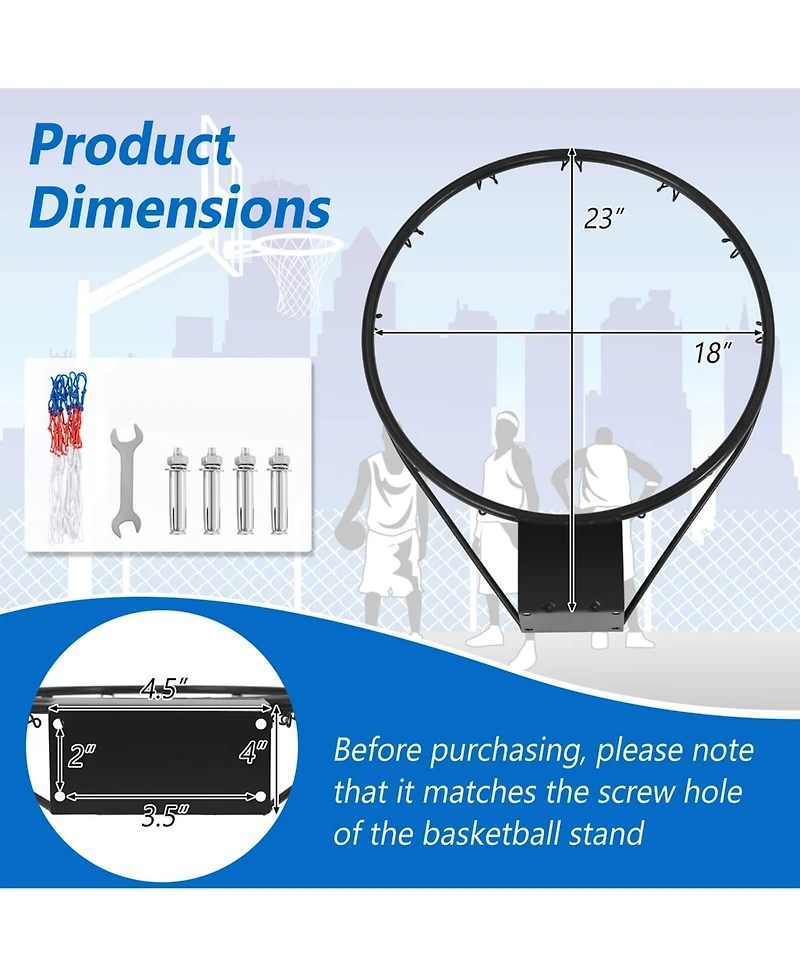 Costway 18" Basketball Rim Wall Door Mounted Hoop with All Weather Net