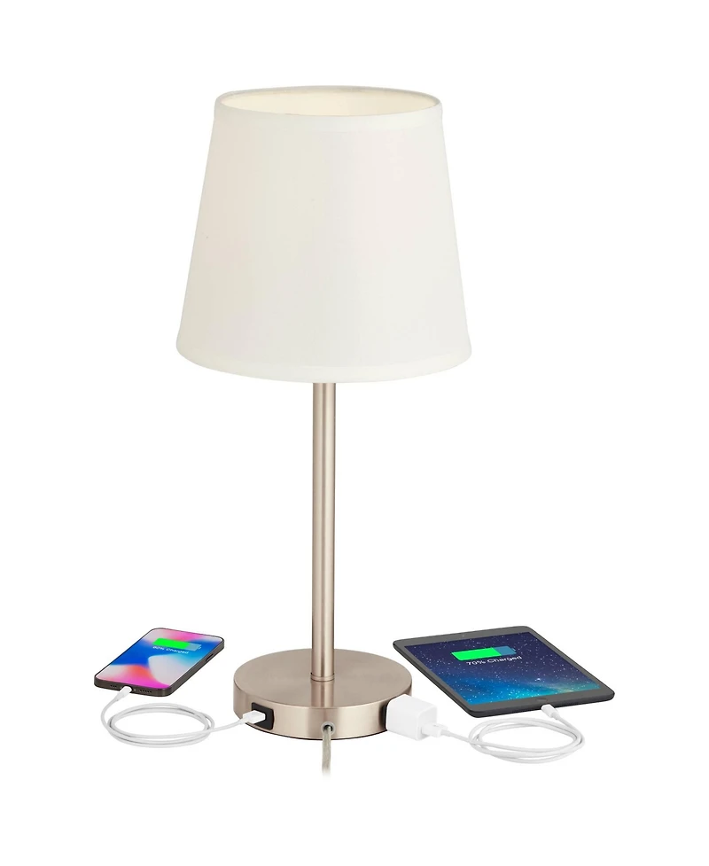 360 Lighting Modern Accent Table Lamp with Hotel Style Usb and Ac Power Outlet in Base 20" High Brushed Steel White Empire Shade for Living Room