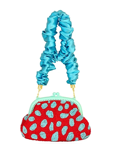 Ariela Arnoldi Hand-beaded Clutch Bag In Red & Turquoise Blue