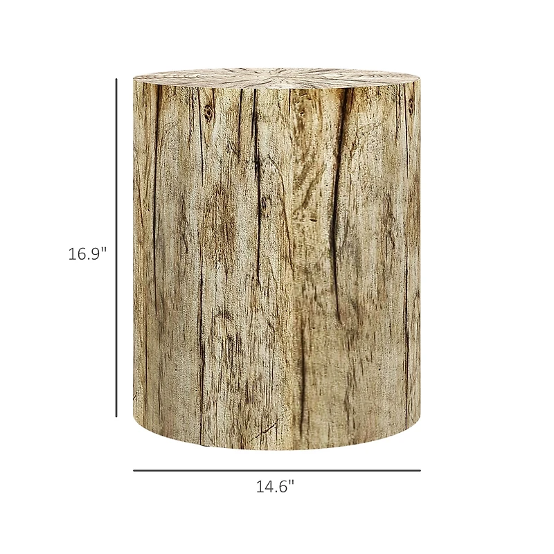 Homcom Tree Stump Stool, Concrete Side Table with Wood Grain Finish