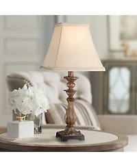 Regency Hill Alzano Cottage Accent Table Lamp 18" High Antique Distressed Light Bronze Square Shade for Bedroom Living Room Bedside Nightstand Of