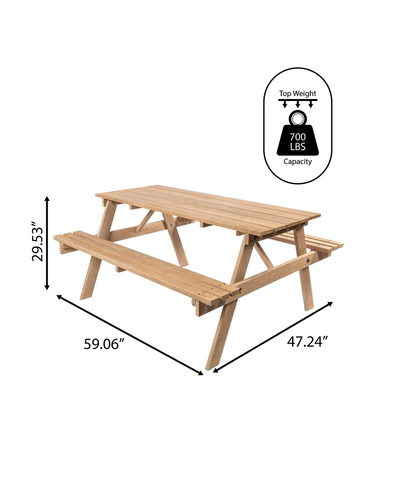 Jonathan Y Shoreham 55" Modern Classic Outdoor Wood Picnic Table Benches with Umbrella Hole