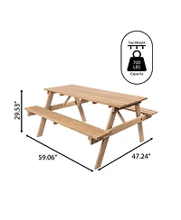 Jonathan Y Shoreham 55" Modern Classic Outdoor Wood Picnic Table Benches with Umbrella Hole