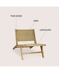 Jonathan Y Parker Mid-Century Modern Woven Seagrass Wood Armless Lounge Chair, Natural