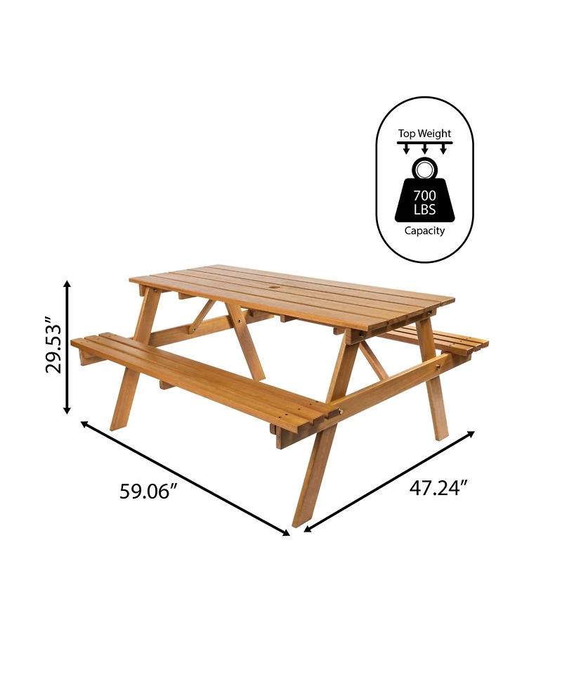 Jonathan Y Shoreham 55" Modern Classic Outdoor Wood Picnic Table Benches with Umbrella Hole