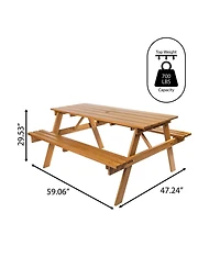 Jonathan Y Shoreham 55" Modern Classic Outdoor Wood Picnic Table Benches with Umbrella Hole