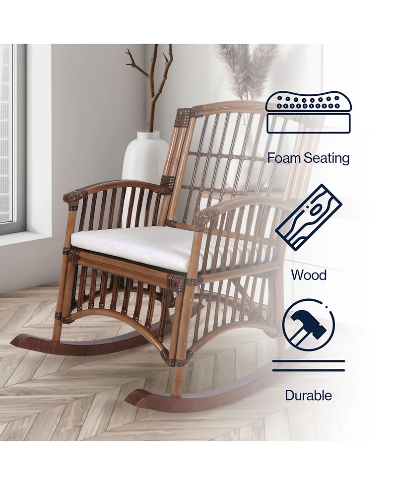 Jonathan Y Swayze Bohemian Farmhouse Woven Rattan/Wood Rocking Chair