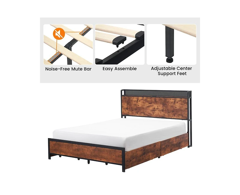 gaomon Queen Bed Frame with Led Lights and Usb Charging Ports Headboard