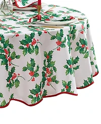 Elrene Classic Holly Scallop Border Oval Tablecloth, 84"x 60"