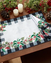 Elrene Holly Farmhouse Charm Holiday Fabric Placemats 19"x 13", Set of 4