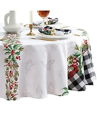 Elrene Holly Farmhouse Charm Holiday Fabric Round Tablecloth, 70"x 70"
