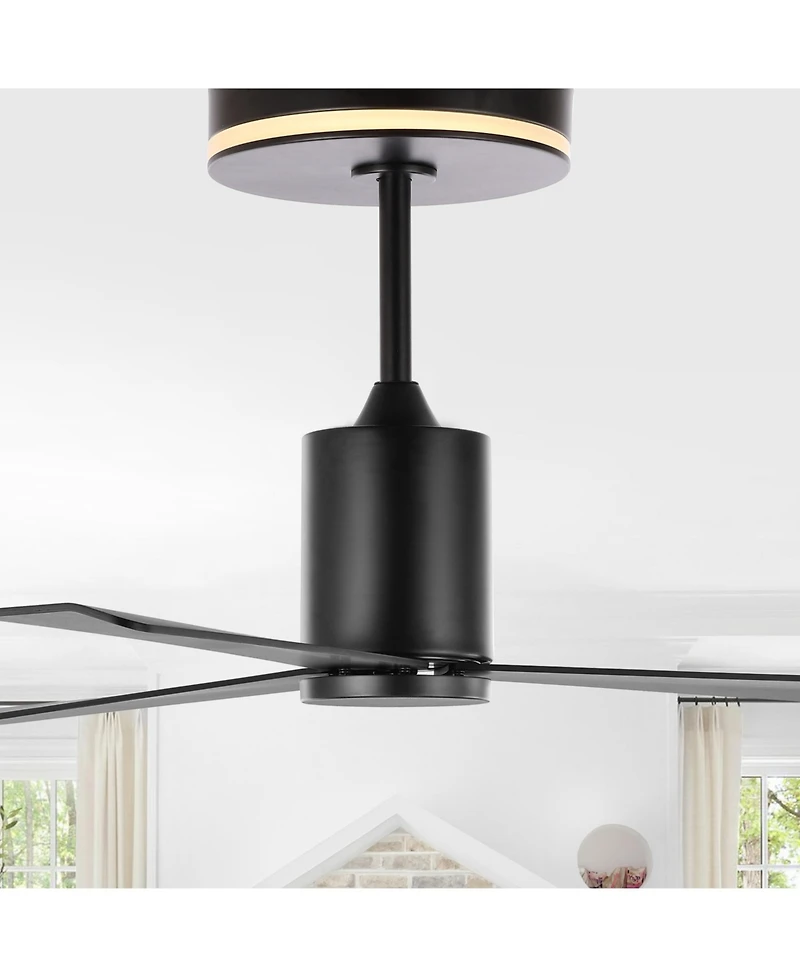 Jonathan Y Levi 52" 1-Light Contemporary Minimalist 6-Speed Iron Height Adjustable Integrated Led Ceiling Fan with Remote, Black