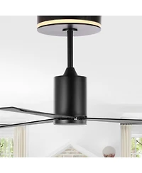 Jonathan Y Levi 52" 1-Light Contemporary Minimalist 6-Speed Iron Height Adjustable Integrated Led Ceiling Fan with Remote, Black