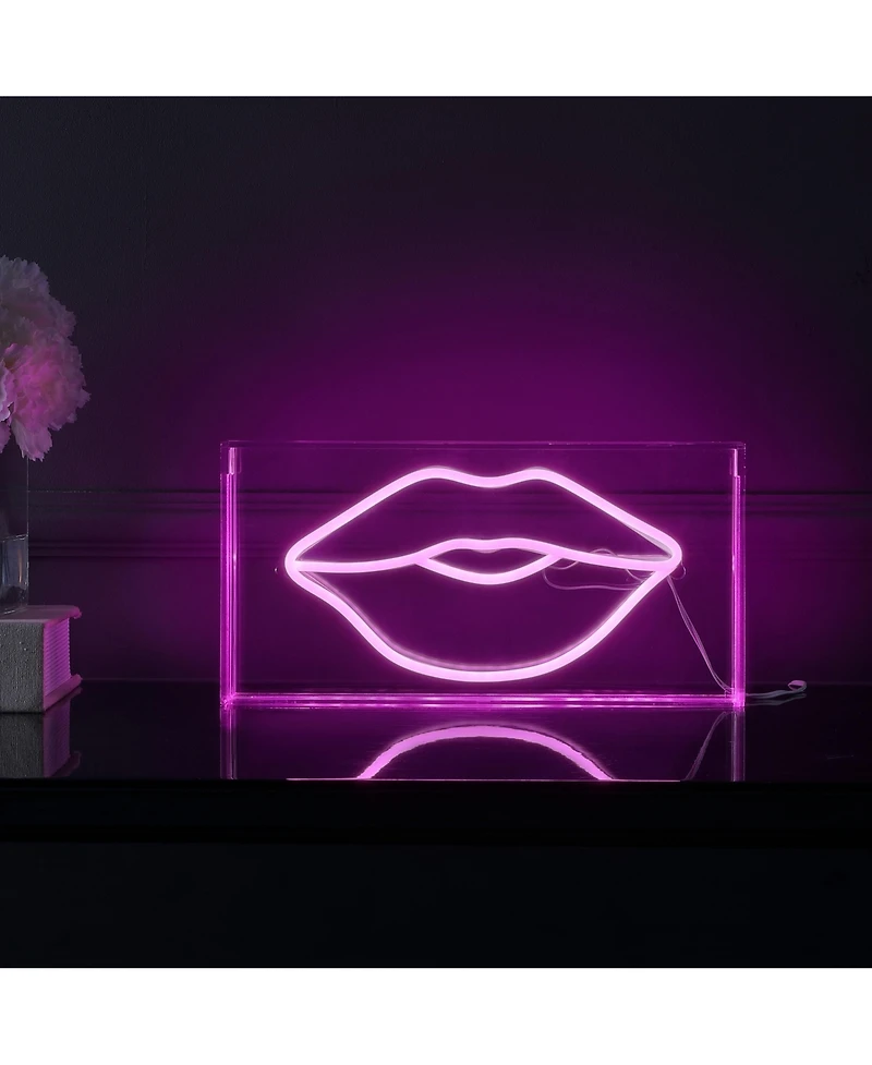 Jonathan Y Lips Contemporary Glam Acrylic Box Usb Operated Led Neon Light