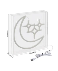 Jonathan Y Starry Crescent Square Contemporary Glam Acrylic Box Usb Operated Led Neon Light