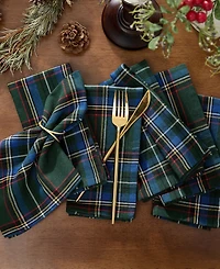 Elrene Stowe Tartan Holiday Plaid Cotton Napkins 17"x 17", Set of 8