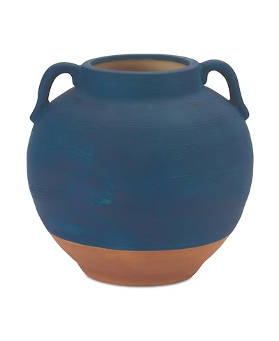 Slickblue Ceramic Urn Vase With Terra Cotta Accent 7"h