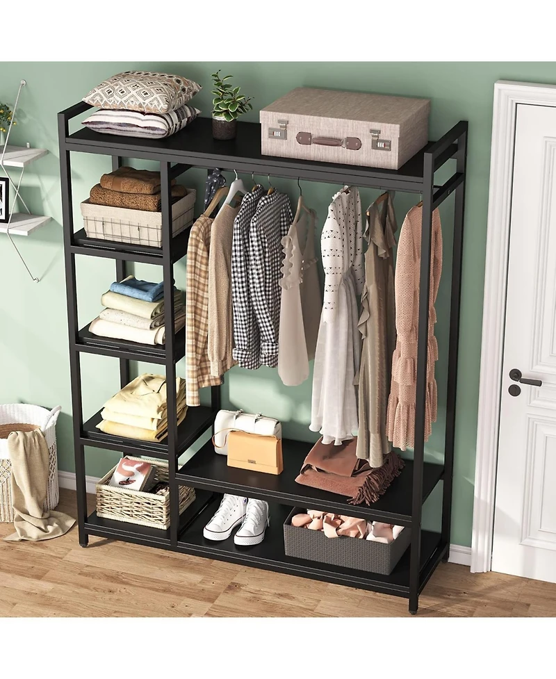 Tribesigns Free-standing Closet Organizer, Heavy Duty Clothes Closet, Portable Garment Rack with 6-tier Shelves and Hanging rod